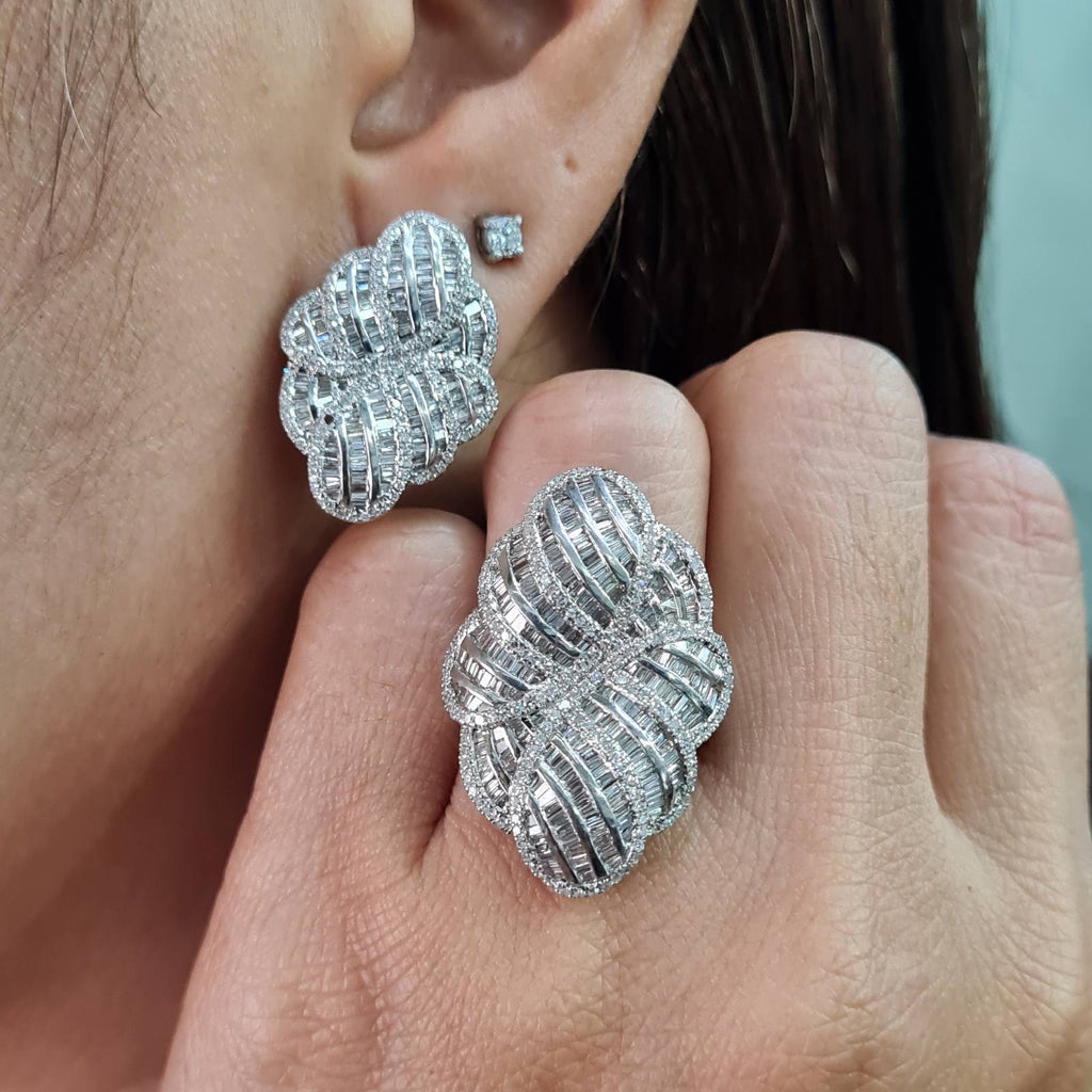 Floral Deco Statement Diamond Jewelry Set 14K
