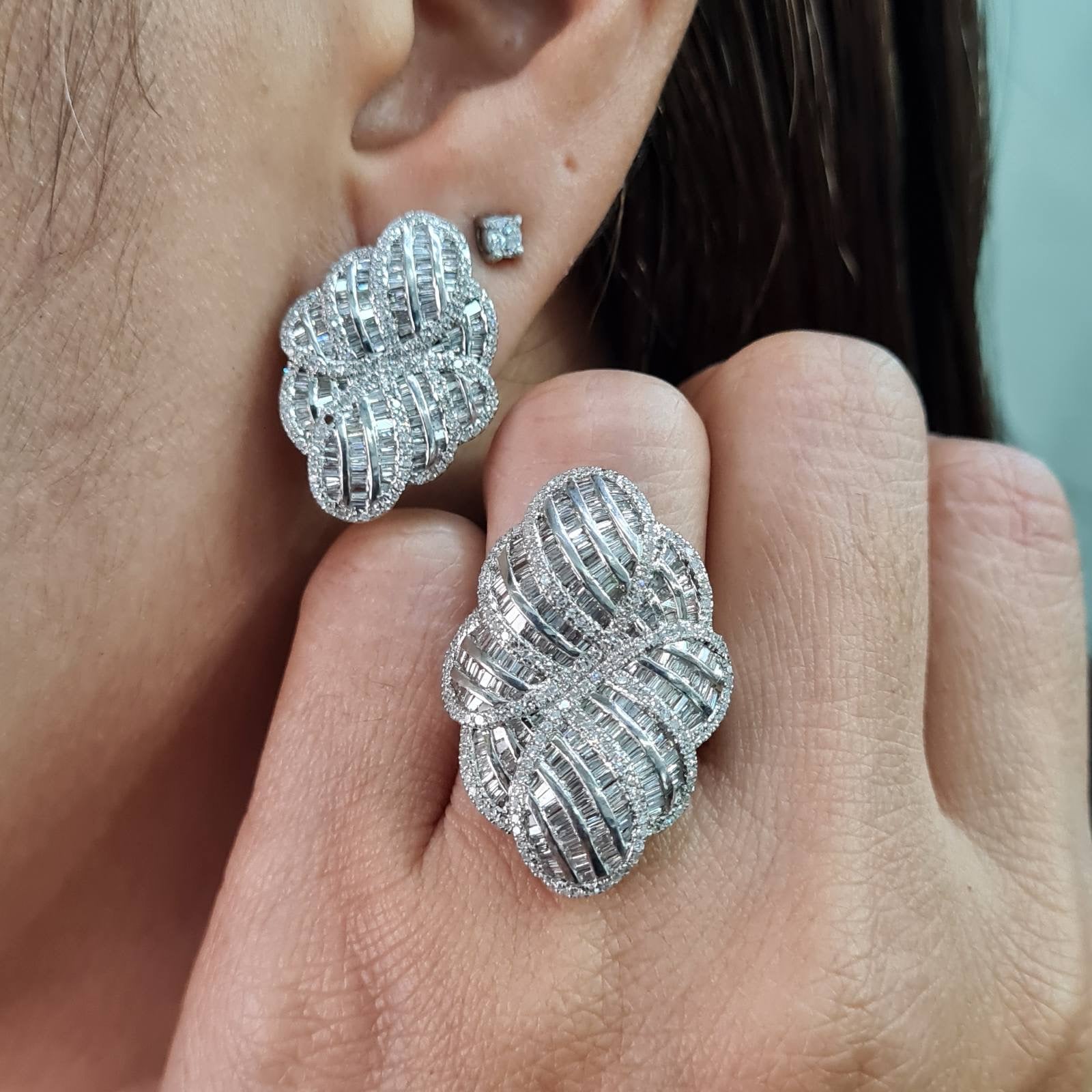 Floral Deco Statement Diamond Jewelry Set 14K
