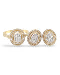 Classic Oval Double Halo Paved Diamond Jewelry Set 14K