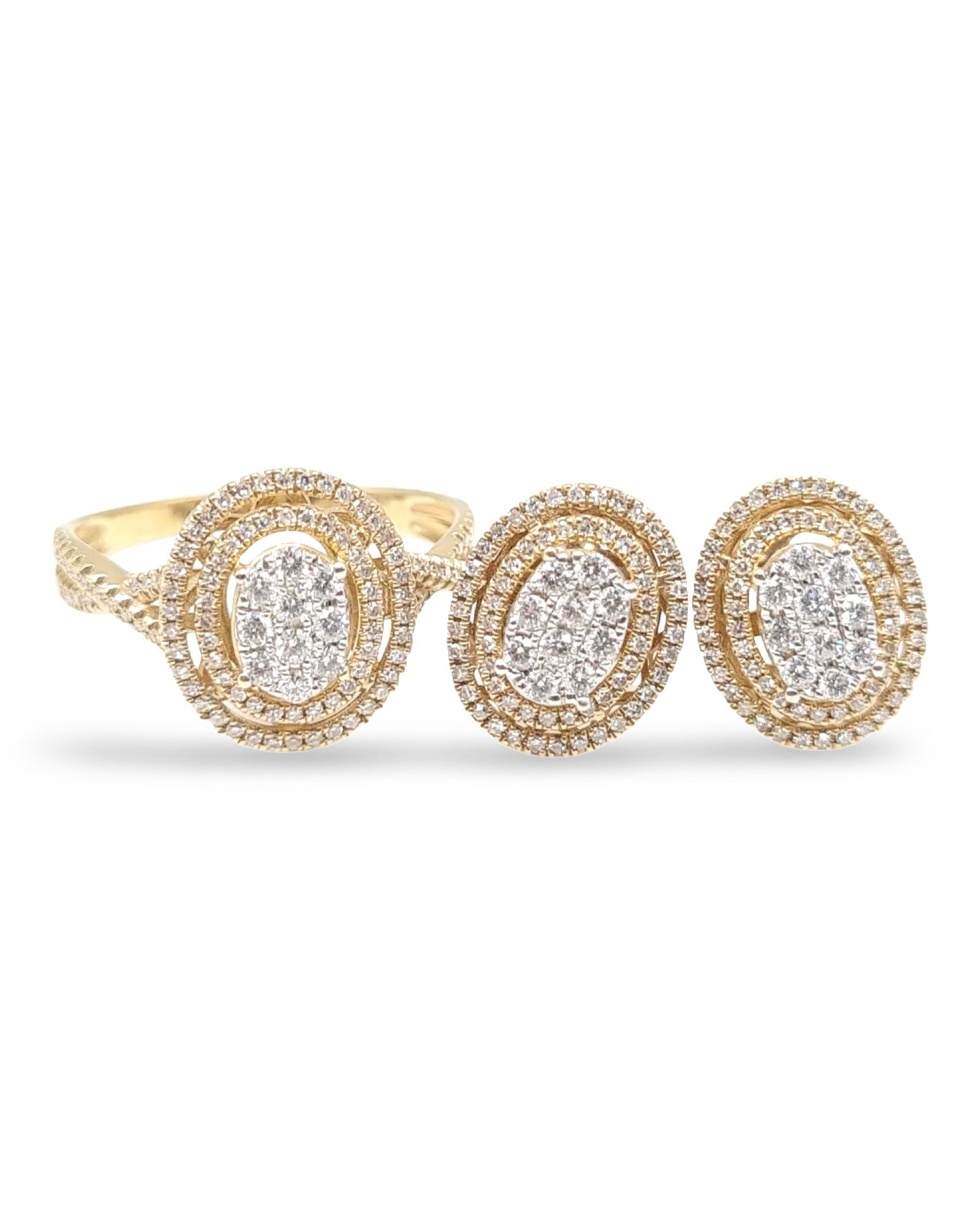 Classic Oval Double Halo Paved Diamond Jewelry Set 14K
