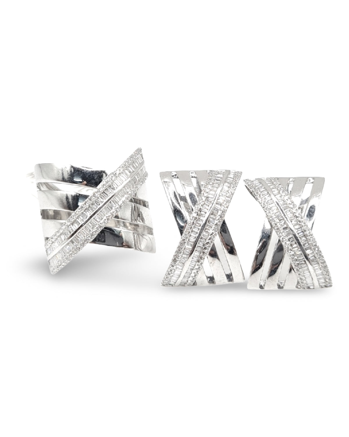 Crossover Baguette Statement Diamond Jewelry Set 14K