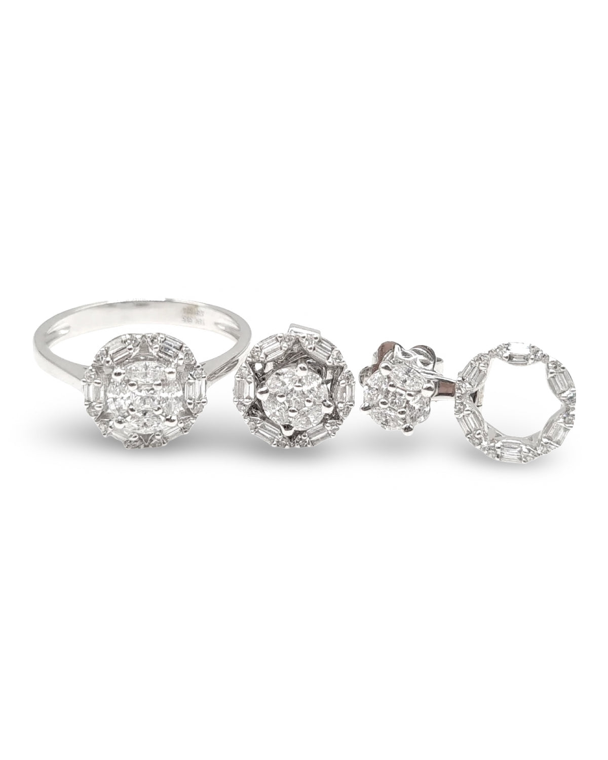 Classic Two-Way Wear Round Invisible Setting Diamond Jewelry Set 14K