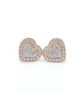 Classic Heart Halo Invisible Setting Stud Rosegold Diamond Earrings 18K