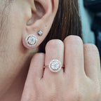 Classic 5ct Face Round Halo Invisible Setting Diamond Jewelry Set 18K