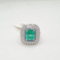 Green Emerald Elongated Statement Diamond Ring 18K