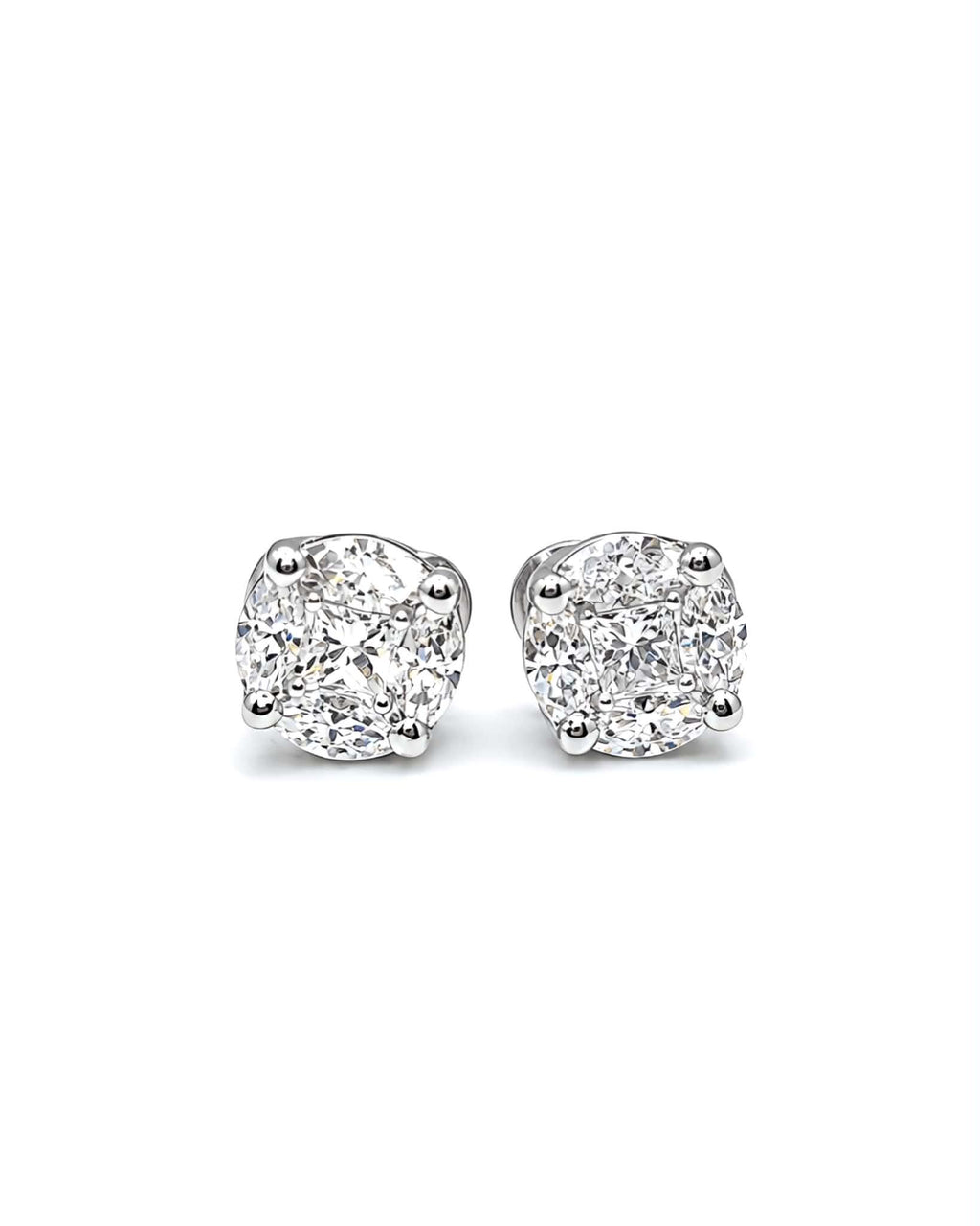 Classic 7ct Face Round Invisible Setting Stud Diamond Earrings 18K