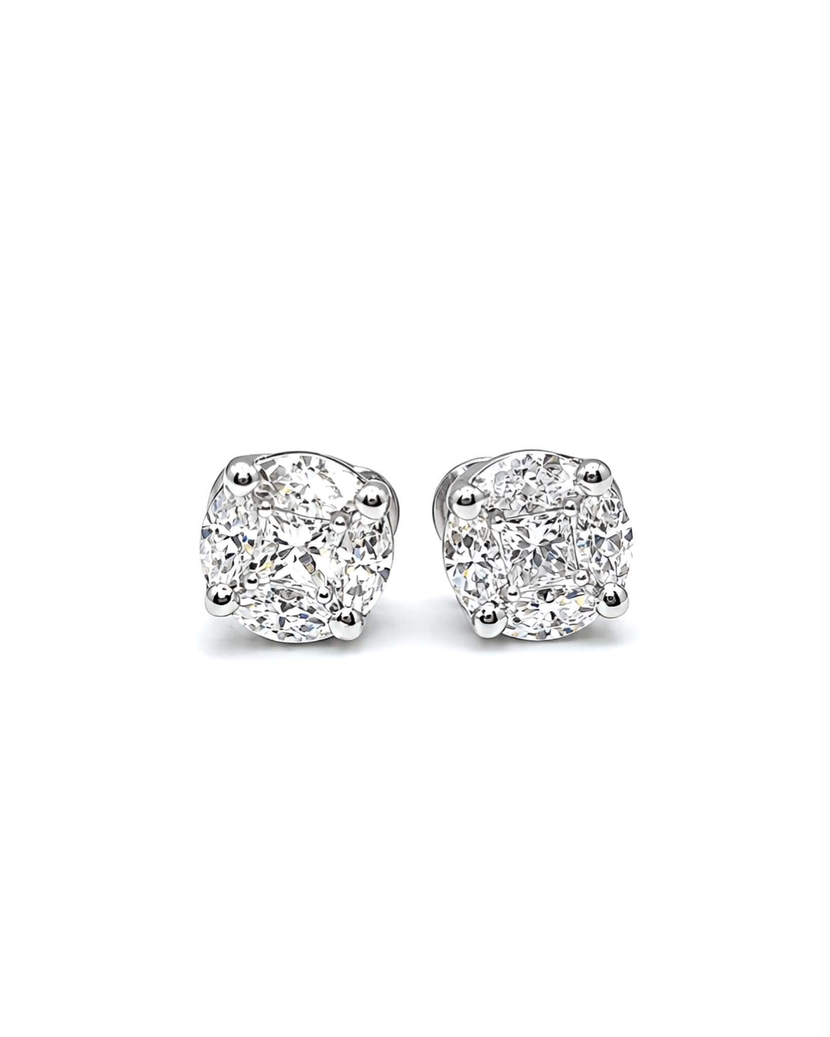Classic 2ct Face Round Invisible Setting Stud Diamond Earrings 14K