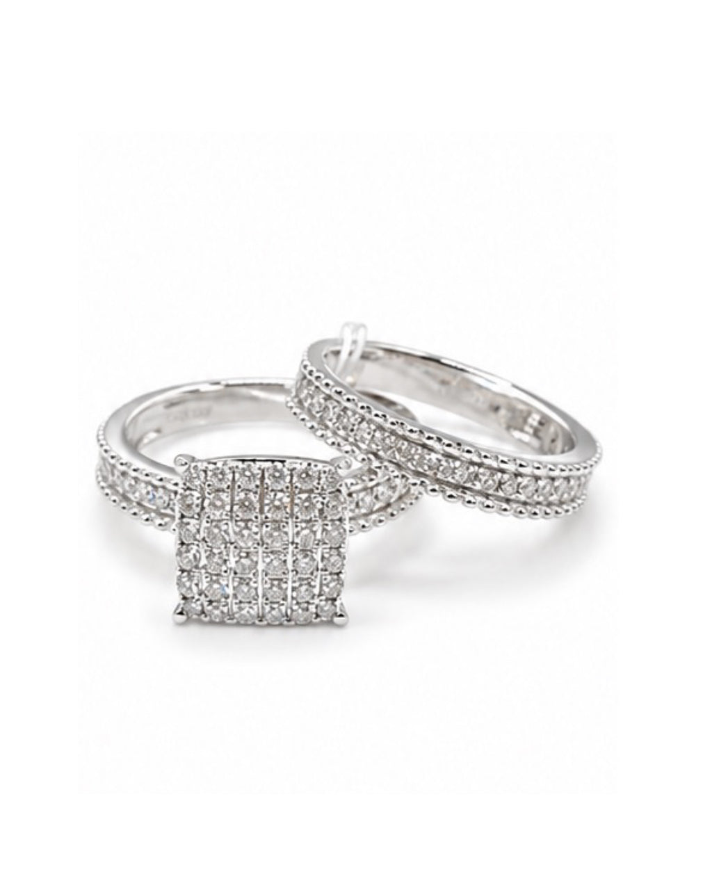 Classic 2in1 Cushion Round Half Eternity Beaded Diamond Ring 14K