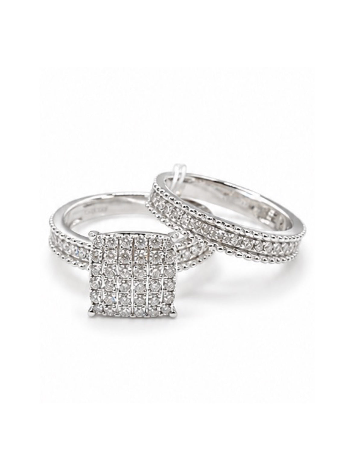 Classic 2in1 Cushion Round Half Eternity Beaded Diamond Ring 14K