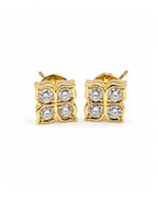 Golden Leaf Round Solitaire Stud Diamond Earrings 14K