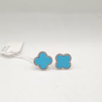 Turquoise Gemstones Clover Diamond Earrings 14K