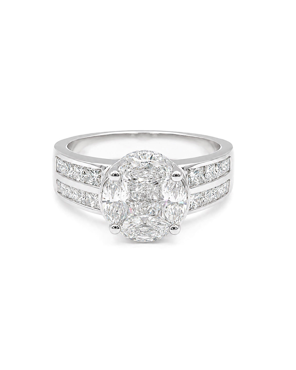 Classic 3ct Face Round Invisible Setting Paved Diamond Ring 18K