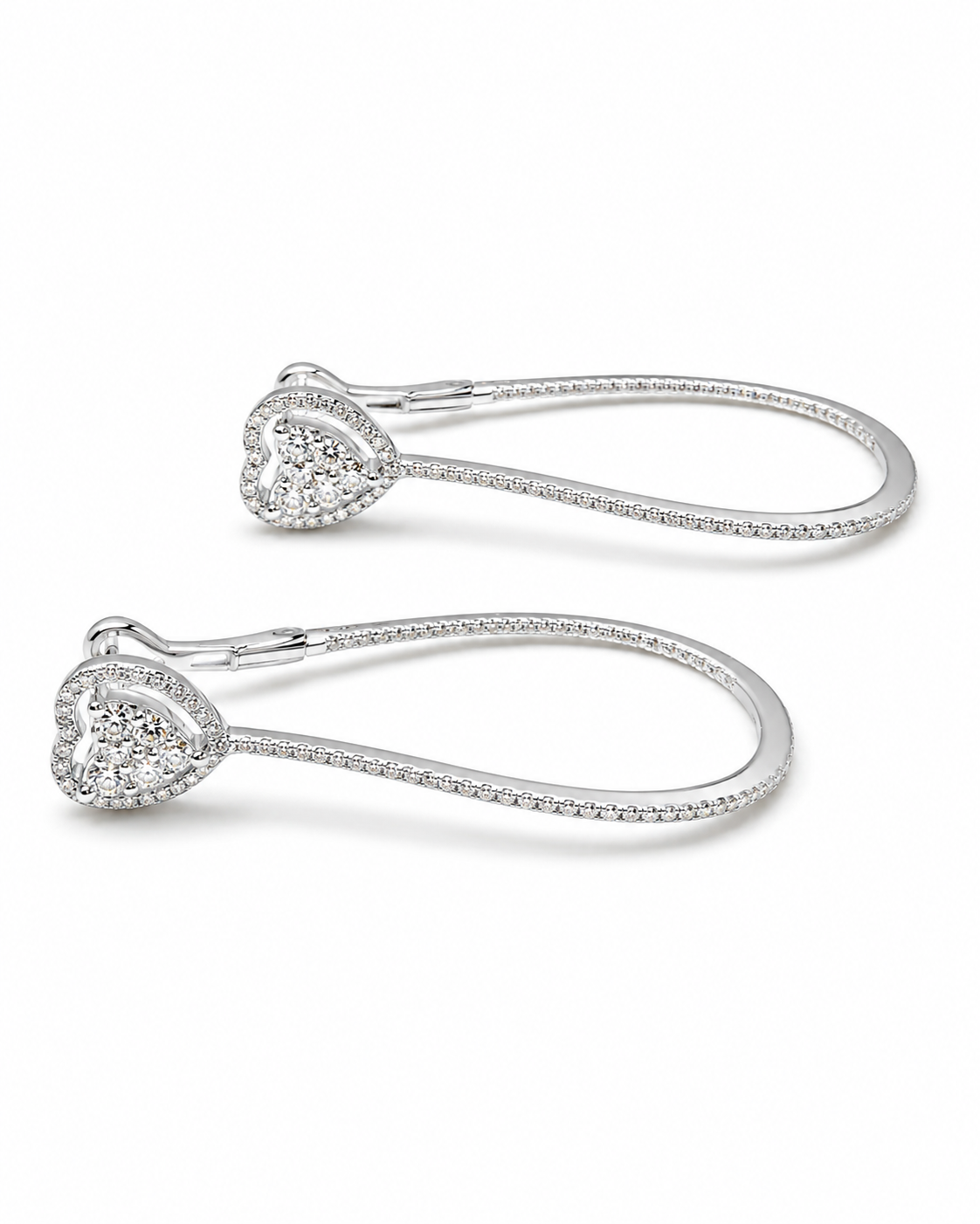 Classic Heart Halo Dangling Hoop Diamond Earrings 14K