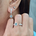 Rare Fancy Blue Diamond Overlap Hoop Dangling Diamond Jewelry Set 14K