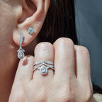 Classic Pear Halo Crown Paved Dangling Diamond Jewelry Set 14K