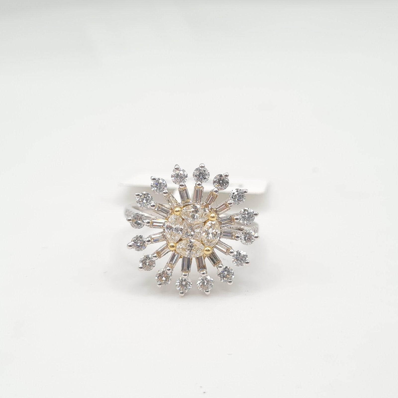 Two Tone Round Invisible Setting Cluster Diamond Ring 18K