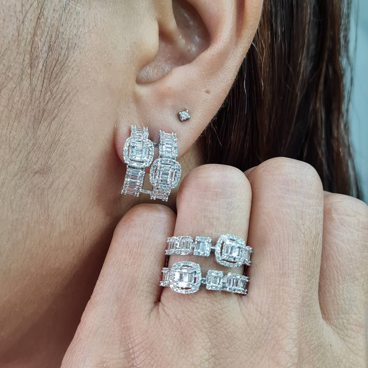 Classic Cushion Creolle Diamond Jewelry Set 14K
