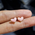 X Dainty Pink Opal Heart Stud Gemstones Earrings 18K