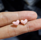 X Dainty Pink Opal Heart Stud Gemstones Earrings 18K