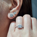 Classic Cushion Halo Twisted Paved Diamond Jewelry Set 14K