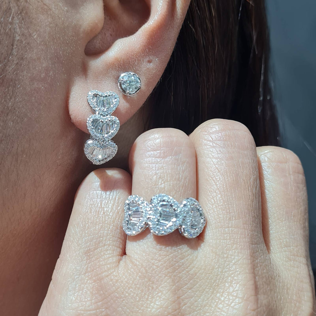 Classic Hoop Heart Baguette Diamond Jewelry Set 14K