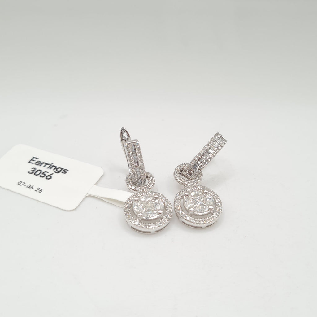 Classic Round Hoop Halo Invisible Setting Diamond Earrings 14K