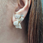 Golden Ribbon Paved Diamond Earrings 18K