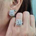 Classic Emerald Baguette Paved Diamond Jewelry Set 14K