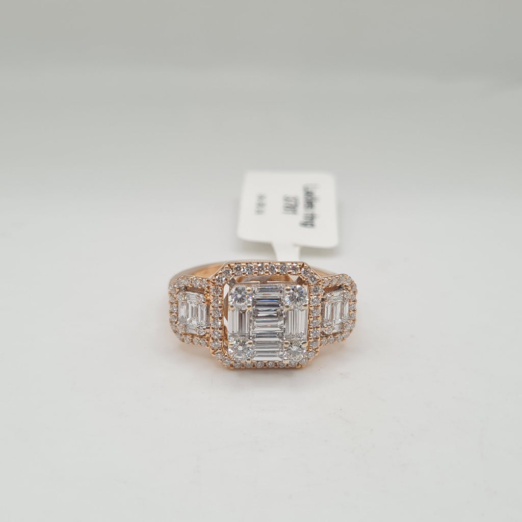 Rosegold Trio Square Baguette Diamond Ring 18K