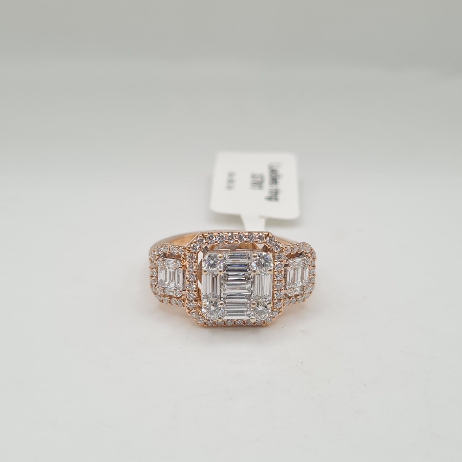 Rosegold Trio Square Baguette Diamond Ring 18K