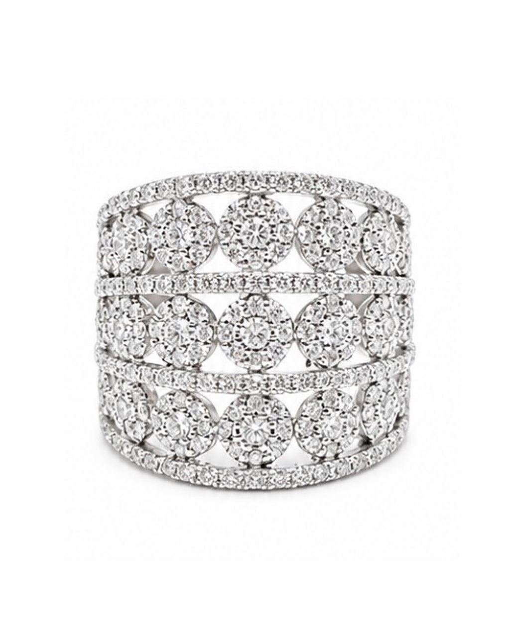 Classic Round Layered Paved Statement Diamond Ring 14K