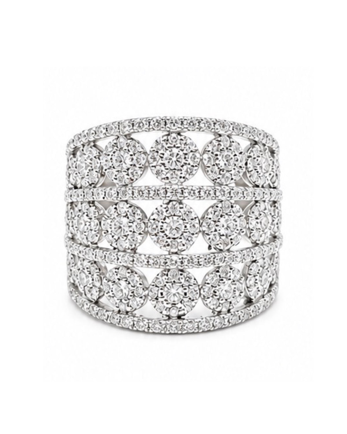 Classic Round Layered Paved Statement Diamond Ring 14K