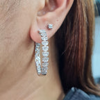 Classic Heart Baguette Hoop Statement Diamond Earrings 14K