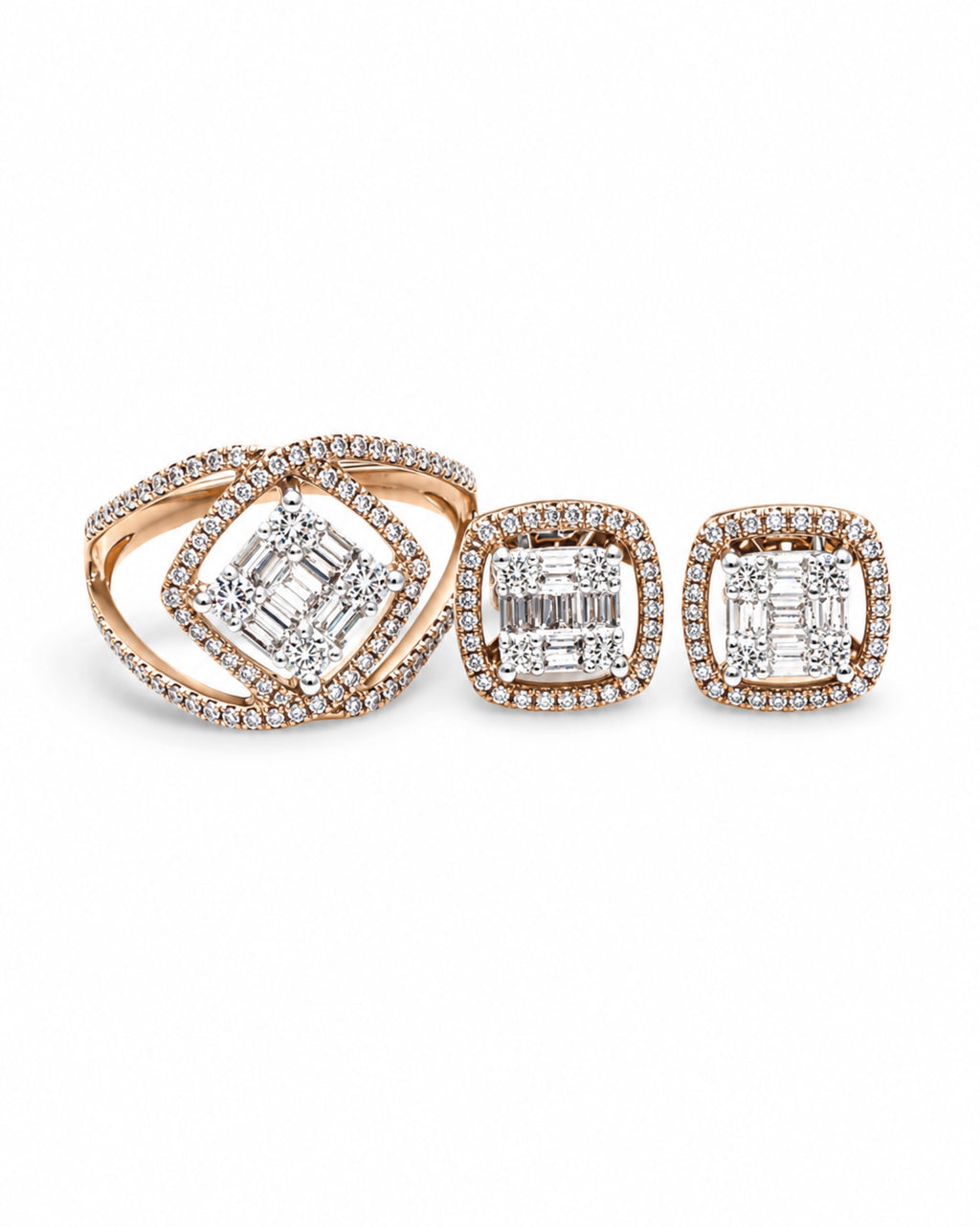 Classic Square Cushion Halo Diamond Jewelry Set 14K
