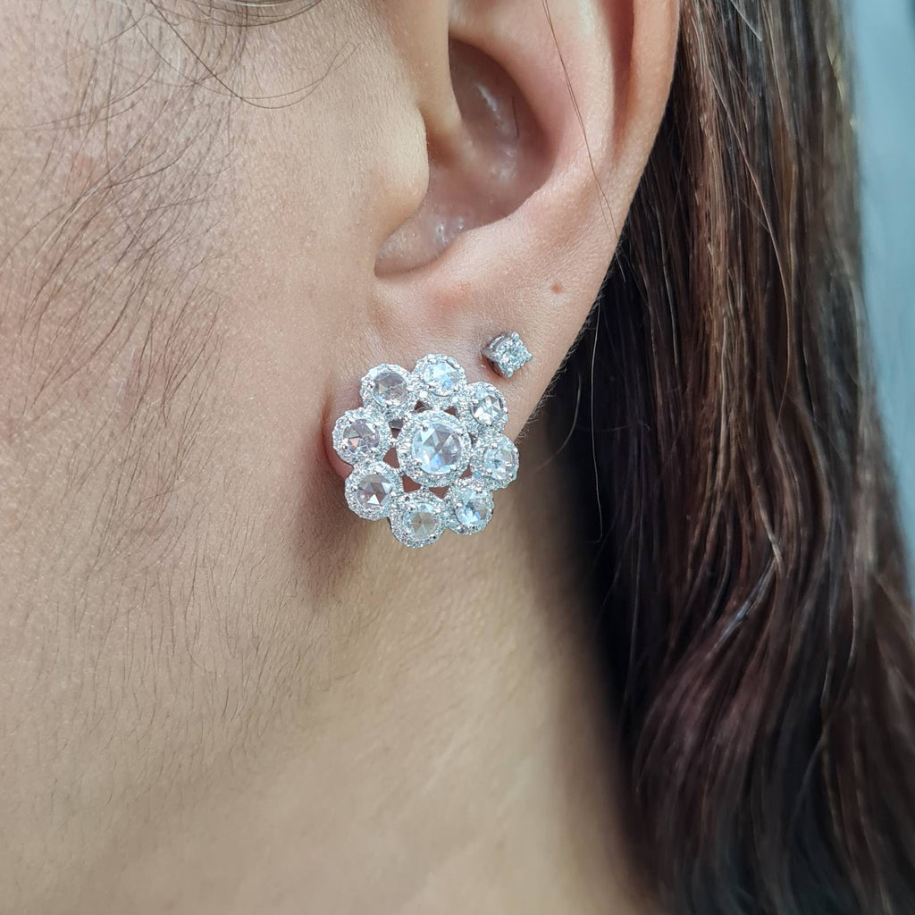 Floral Diamantes Halo Diamond Earrings 14K