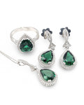 Pear Green Emerald Gemstones Dangling Paved Diamond Jewelry Set 14K