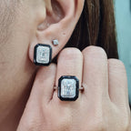 Emerald Onyx Gemstones Stud Diamond Jewelry Set 14K