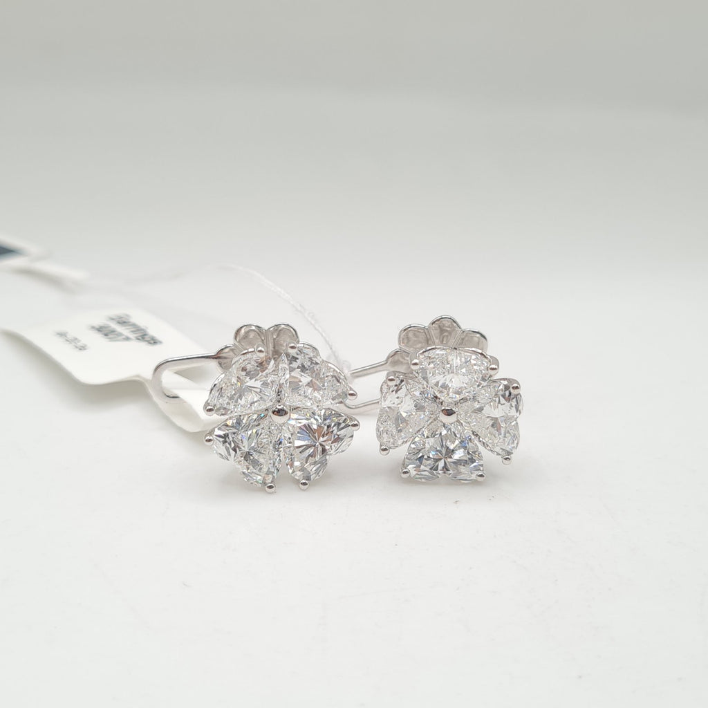 Heart Solitaire Floral Stud Diamond Earrings GIA 18K