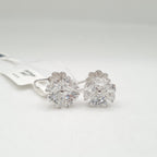 Heart Solitaire Floral Stud Diamond Earrings GIA 18K