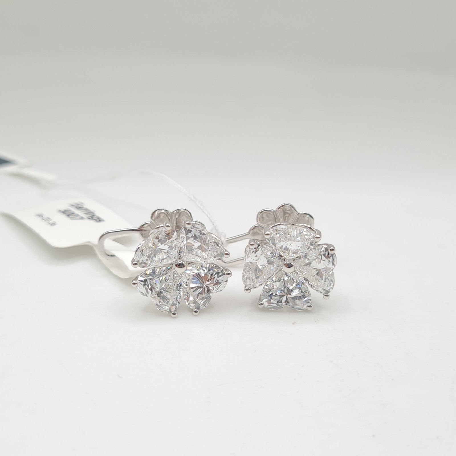 Heart Solitaire Floral Stud Diamond Earrings GIA 18K