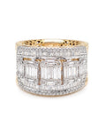 Classic Two Tone Emerald Baguette Half Eternity Statement Diamond Ring 14K