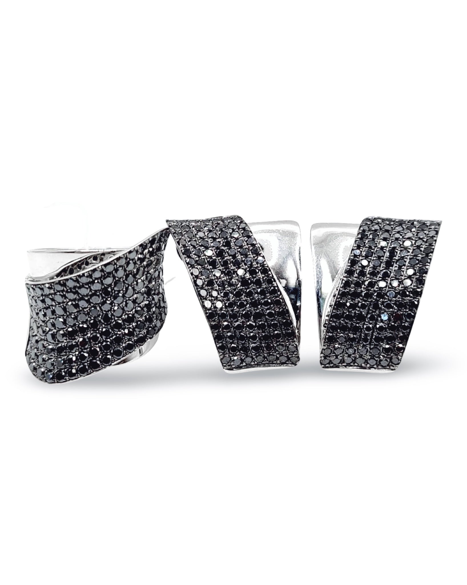Fancy Ribbon Paved Black Diamonds Jewelry Set 14K