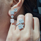 Classic Square Baguette Dangling Diamond Jewelry Set 18K