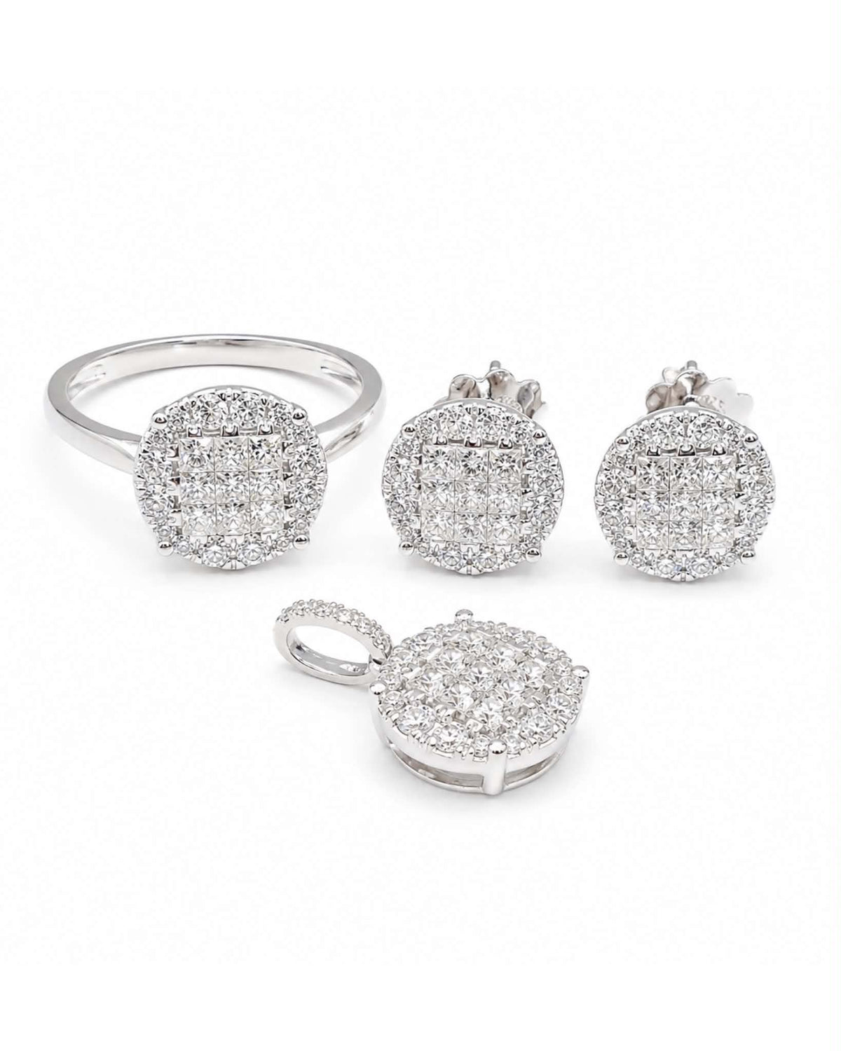 Classic Round Invisible Setting Diamond Jewelry Set 14K