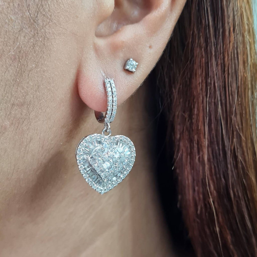 Heart Dangling Hoop Diamond Earrings 18K