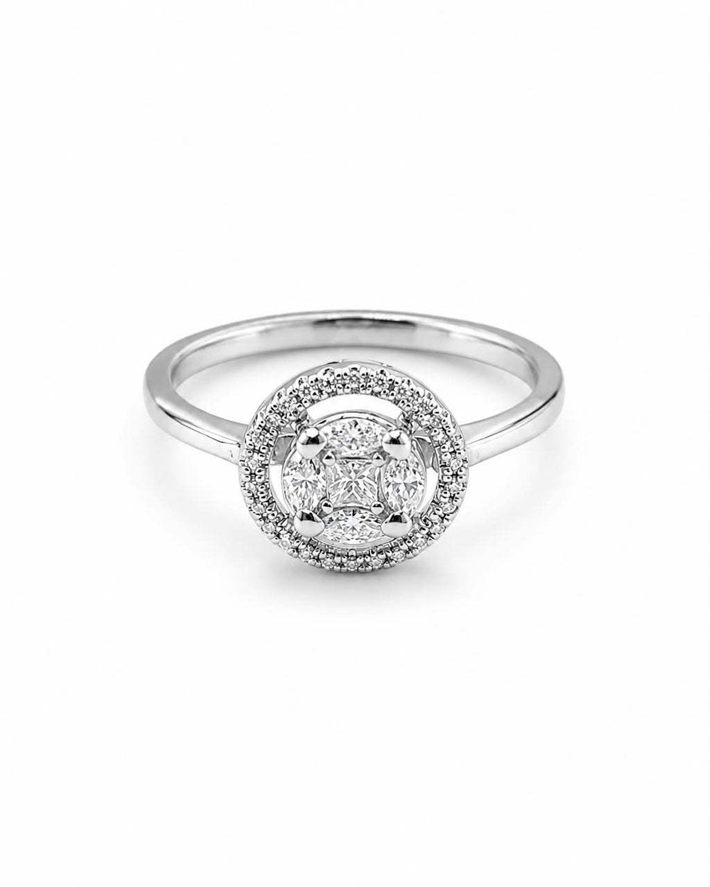 Classic Round Halo Invisible Setting Diamond Ring 14K