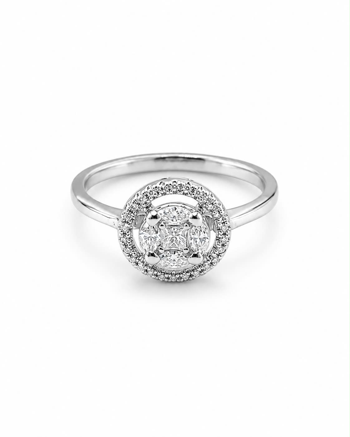 Classic Round Halo Invisible Setting Diamond Ring 14K