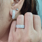 Classic Hoop Round Layered Half Eternity Hoop Diamond Jewelry Set 14K