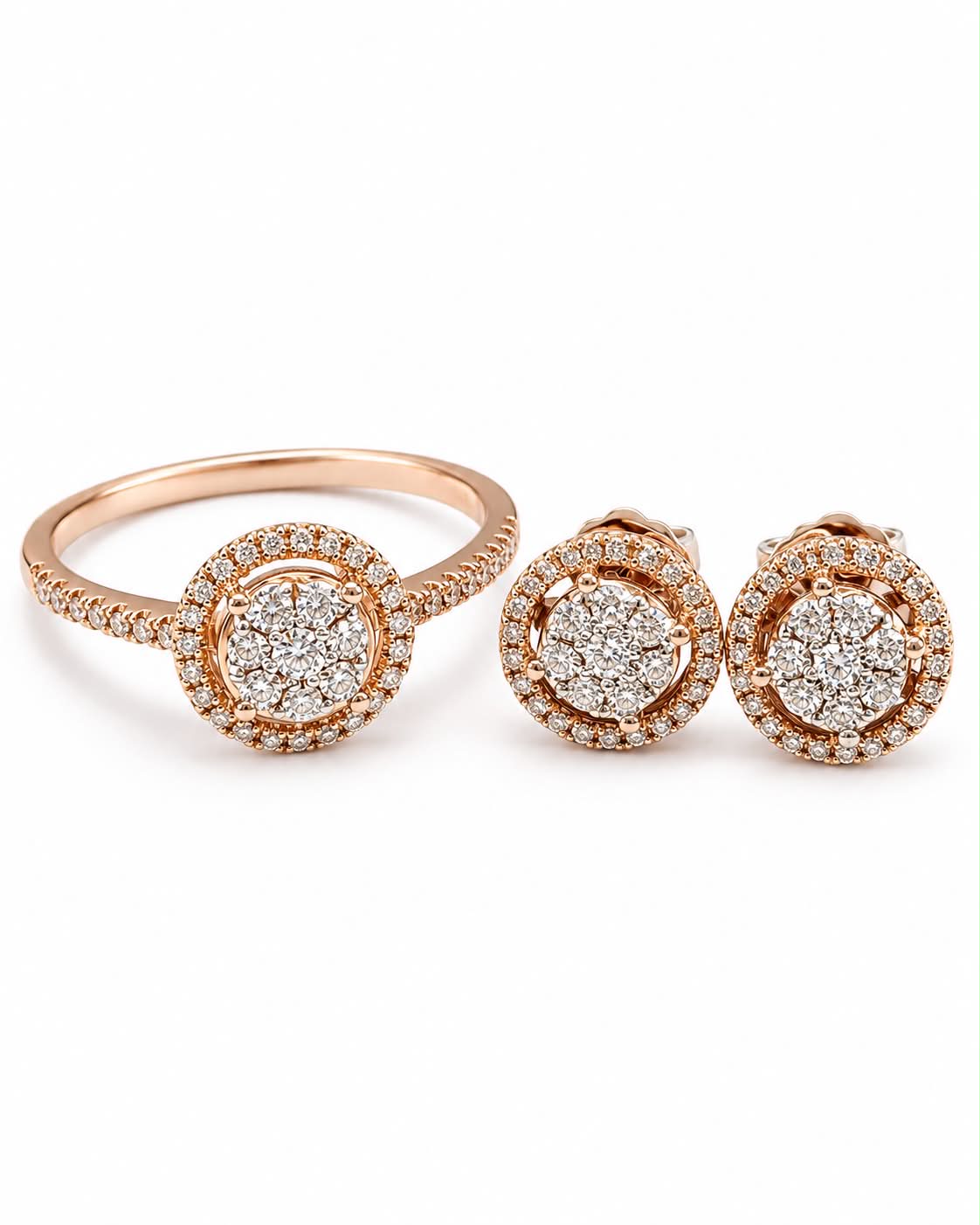 Classic Round Halo Diamond Jewelry Set 14K