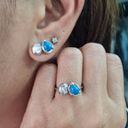 Pear Turquoise Gemstones Overlap Oval Baguette Diamond Jewelry Set 18K